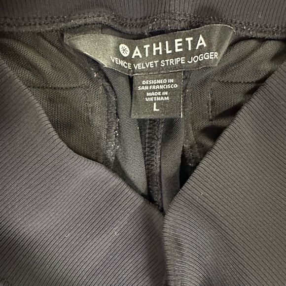 Athleta women’s large Black Velvet Stripe Joggers - Picture 4 of 6